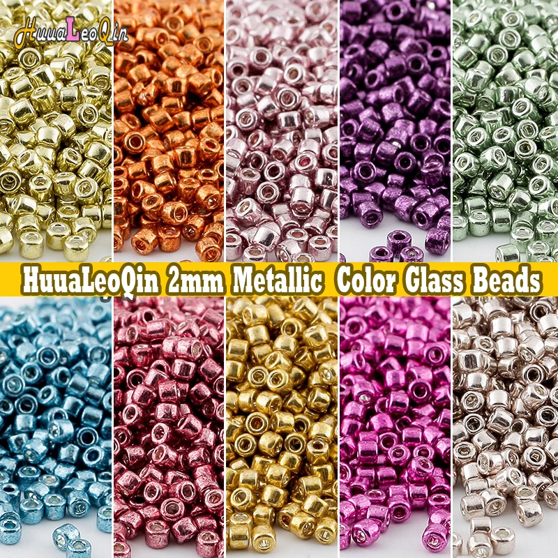 365pcs 2mm Japanese Metallic Color Glass Beads 10/0 Loose Spacer Seed Beads for Needlework Jewelry Making DIY Sewing Accessories