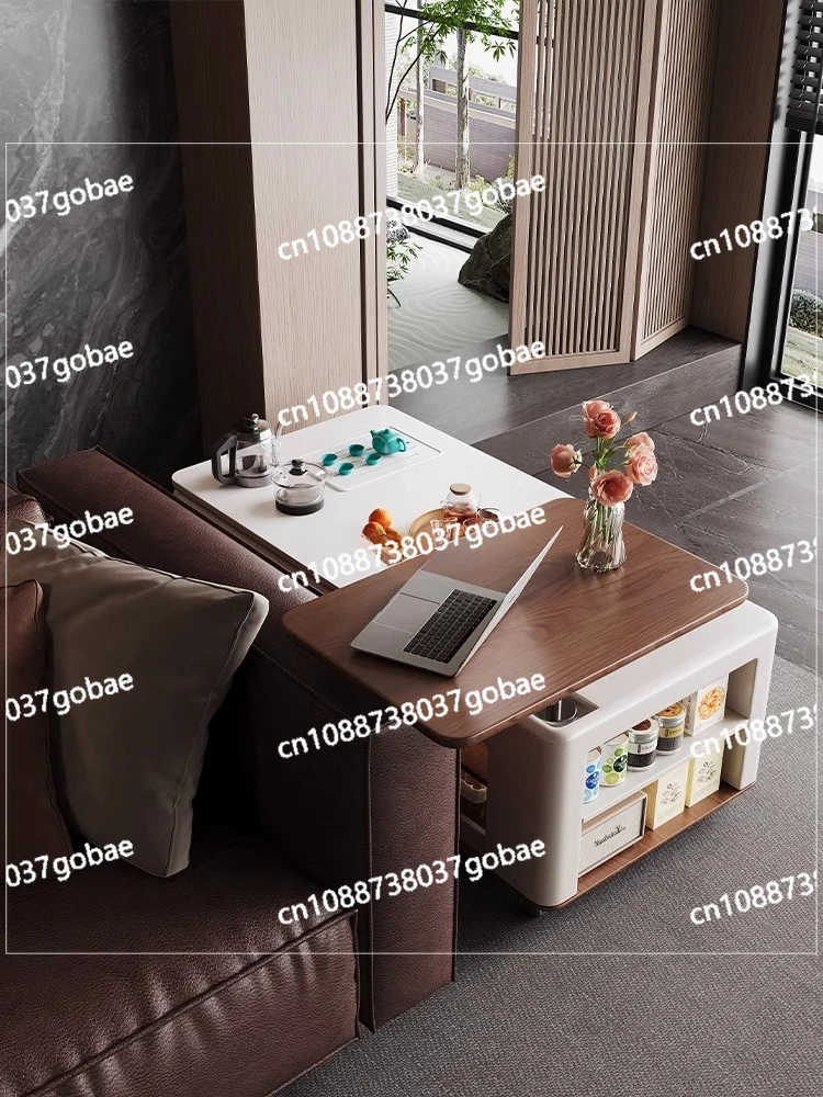 Multifunctional Lifting Tea Table Walnut Color Modern Minimalist Stone Plate Kung Fu Smart Small Tea Table