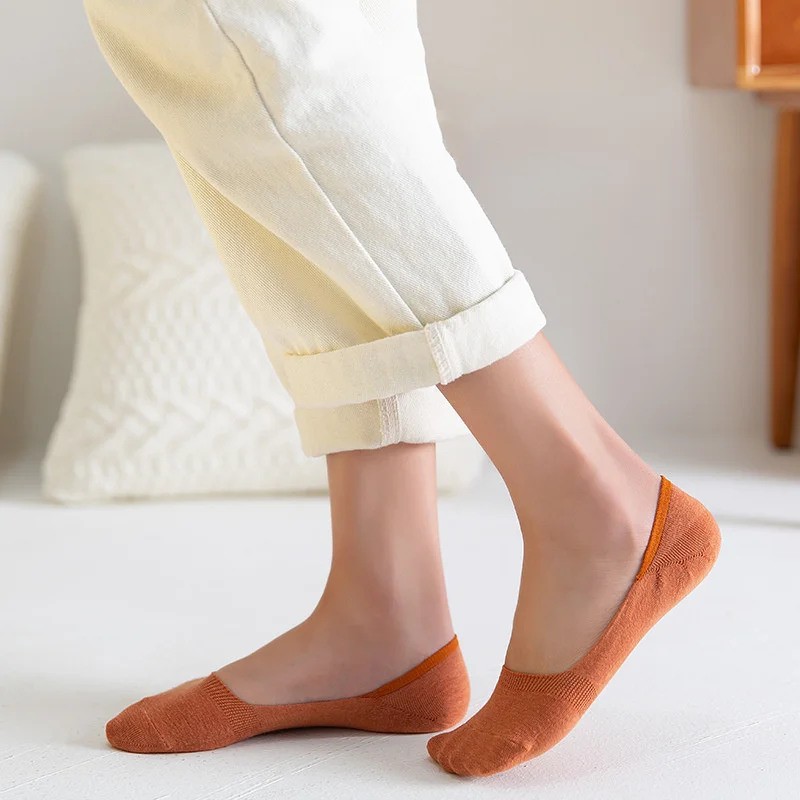 5/10/20 Pairs Random Color Invisible Socks Cotton Silicone Anti Slip Spring Ankle Socks Casual Breathable Thin Boat Socks ﻿