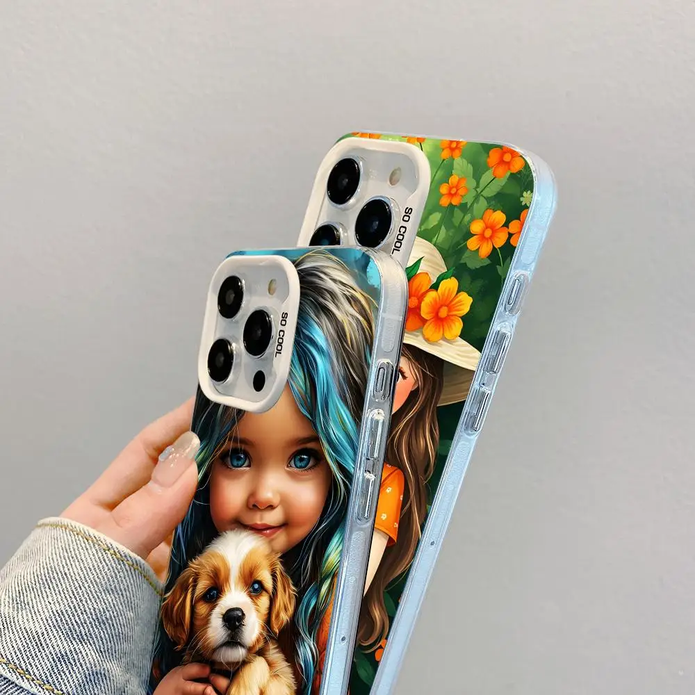 

Чехол для мобильного телефона Girl Dog Puppy для iPhone 17, 16, 15, 14, 13, 12, 11 X XR XS 8 7 Air Pro Max Plus, белый полупрозрачный цветной чехол