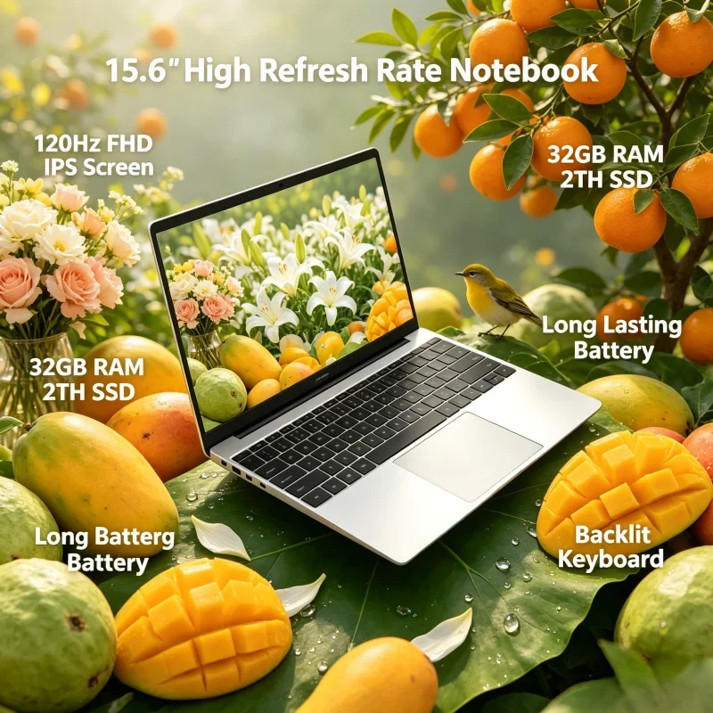 

15.6" High Refresh Rate Notebook, Intel N3700, 120Hz FHD IPS Screen, 32GB RAM, 2TB SSD, Large Battery & Backlit Keyboard