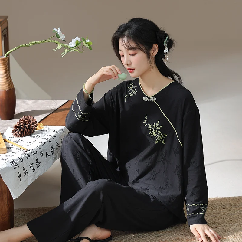 New Autumn Cotton Women Pajamas Set Print Female Homewear Long Sleeve Casual Soft Women's Pyjamas
