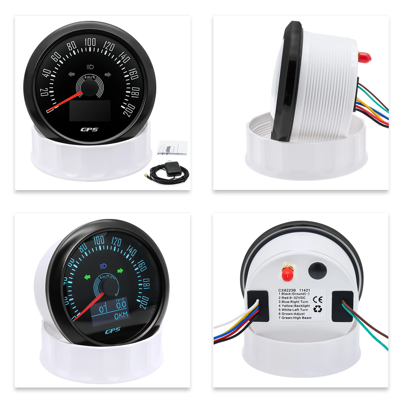 Waterproof 85MM GPS Speedometer With GPS Antenna 7 Color Backlight For Motorcycle Marine Boat Car Truck Speed Gauge Meter 12V24V