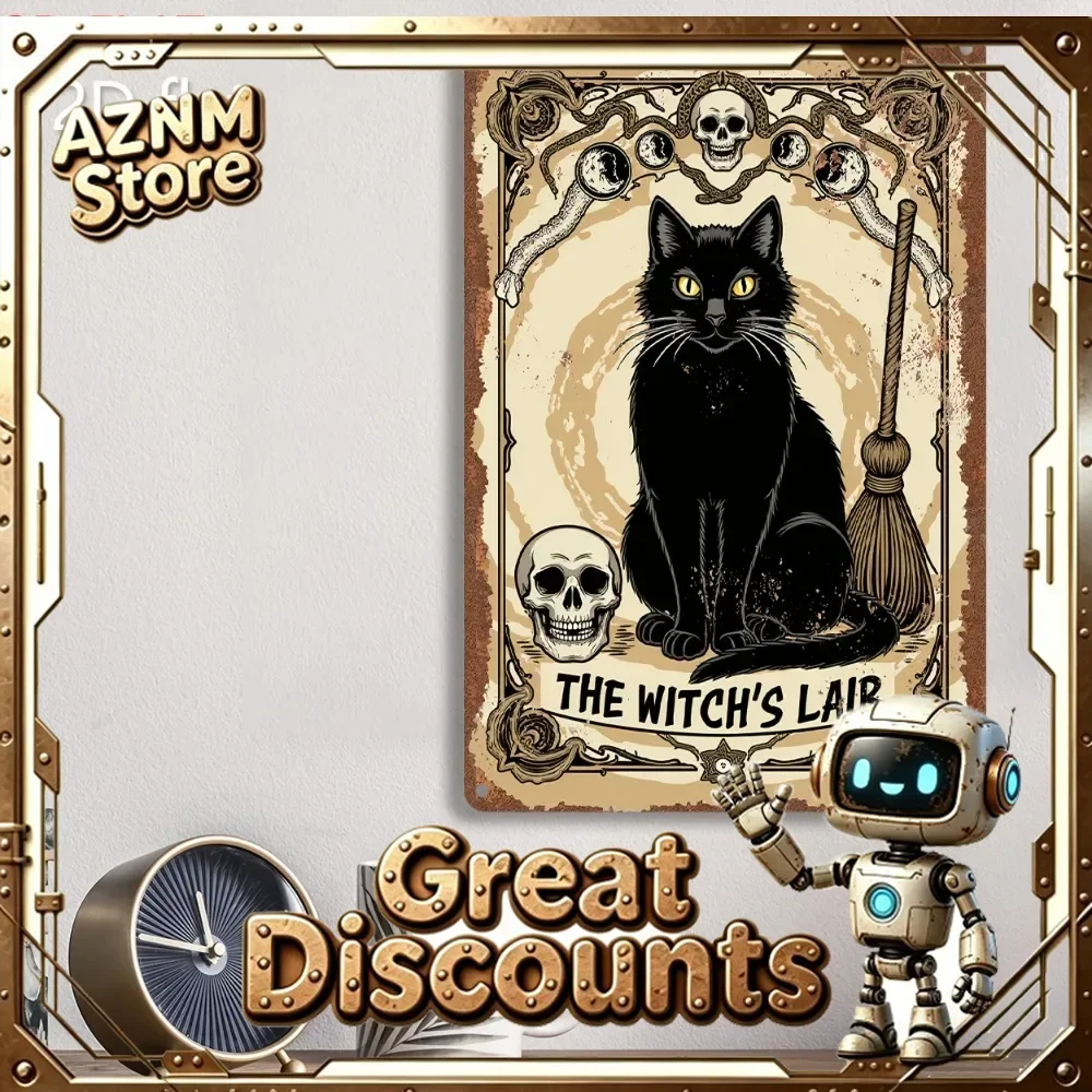 Halloween Tin Wall Decor Witch Nest Black Cat Skull 2D Flat Outdoor Indoor Home Yard Decoration