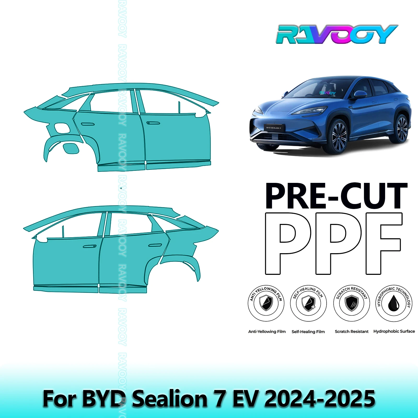 

For BYD Sealion 7 EV 2024-2025 8.5mil Clear Matte Pre-Cut PPF Door & A/B Pillar Kit TPU Paint Protection Film Set