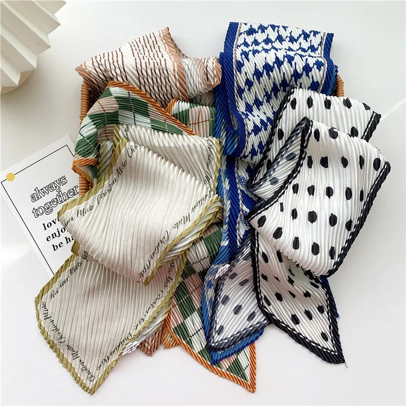 Pleated Ribbon Scarf Solid Print Crumpled Scarf Long Bandelet Headscarf Headband Women Hair Bands Scrunchies Bag Hat Decoration