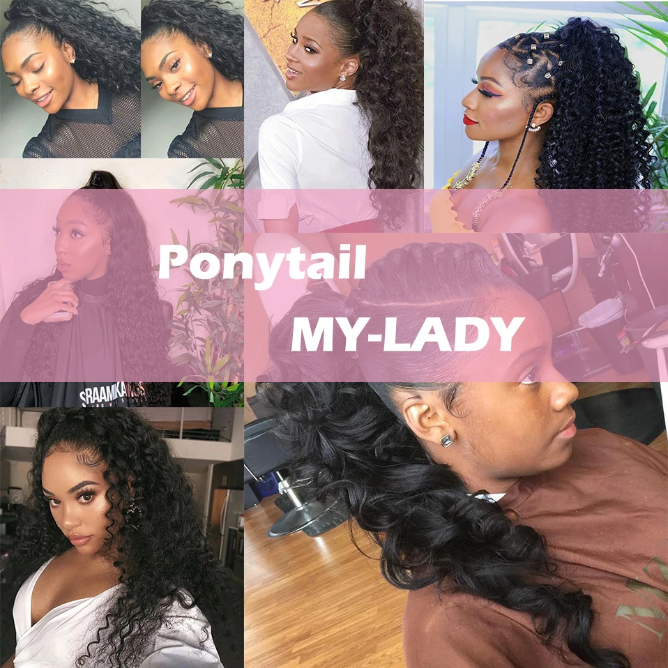 My-Lady Synthetic False Attached Ponytail Long Kinky Curly Extra Hair Clip Extensions African For Afro Woman Pigtail Pure Tail