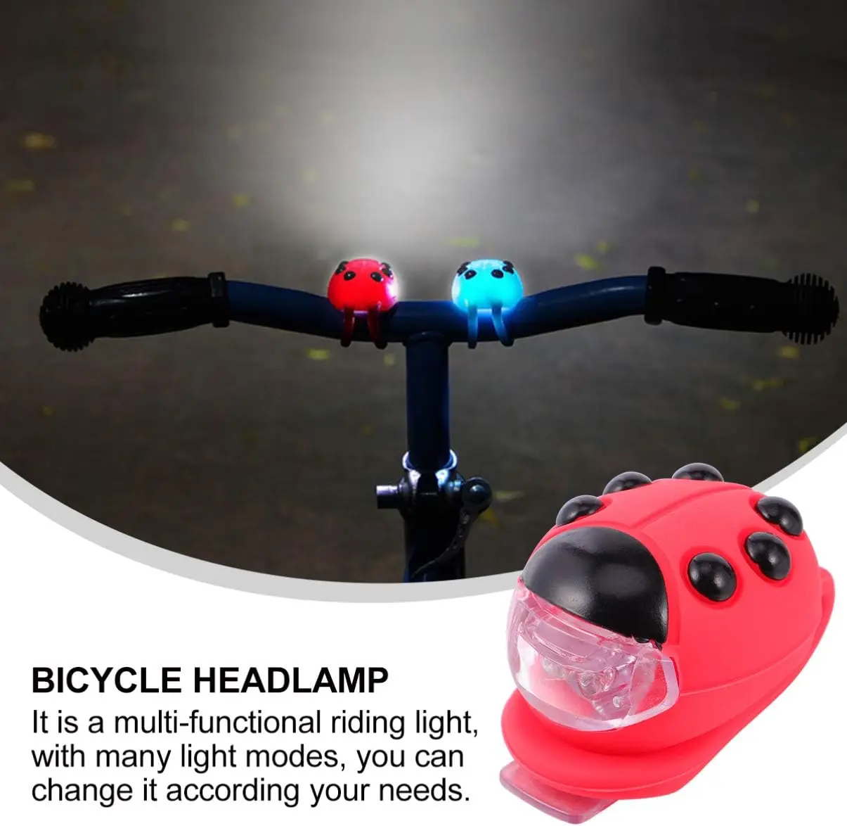 Children Bicycle Ladybug Light Bike Front/Rear Lights Scooter Light Silicone LED Cute Ladybug Unisex for Kids and Adults