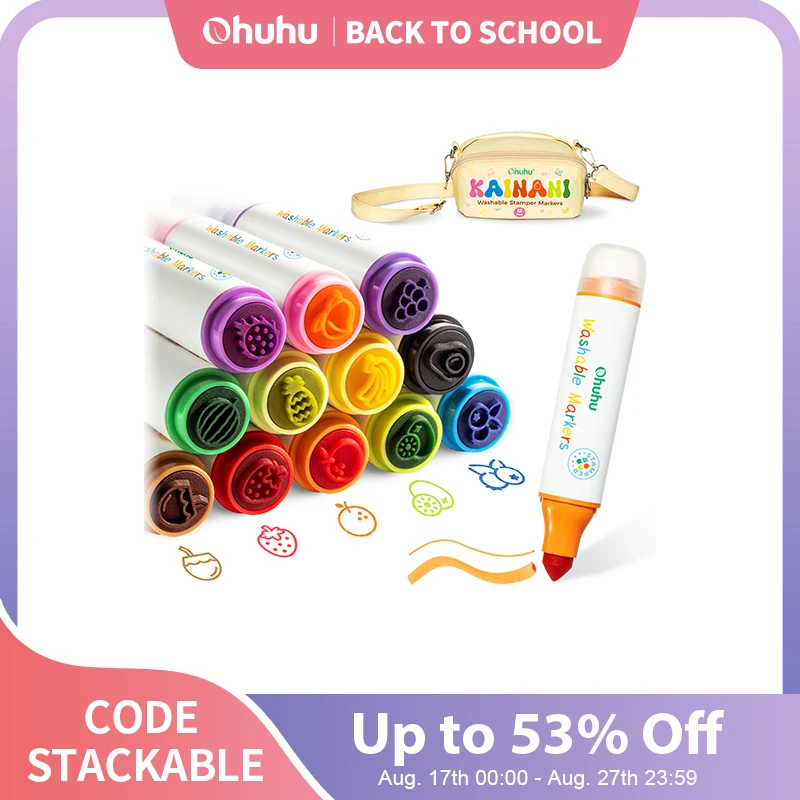 Ohuhu Pennarelli lavabili per bambini 12 pezzi Pennarelli Stamper Pennarelli per bambini a doppia punta a base d'acqua Pennarelli da colorare Materiale scolastico d'arte
