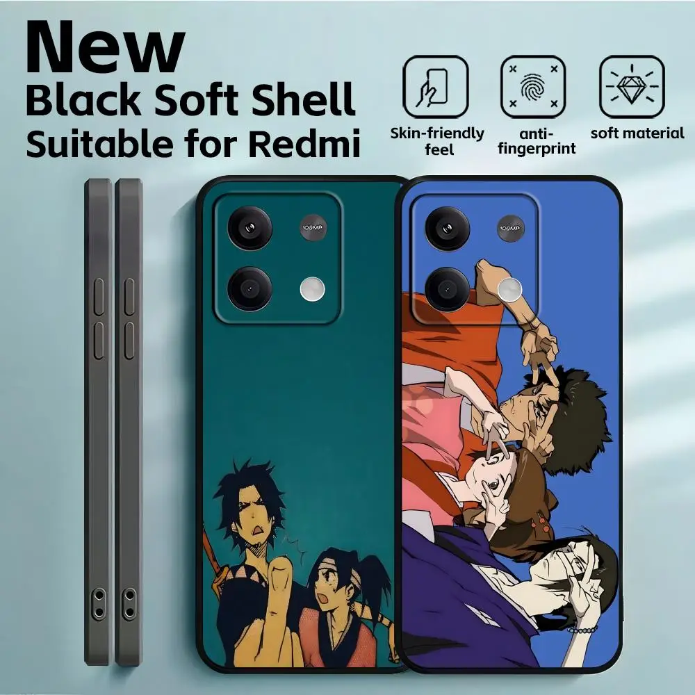 Funda para Teléfono Redmi Note 14 Champloo 13 12 11 Pro Plus S 5G 14C A3, Funda Protectora Suave Negra Samurai