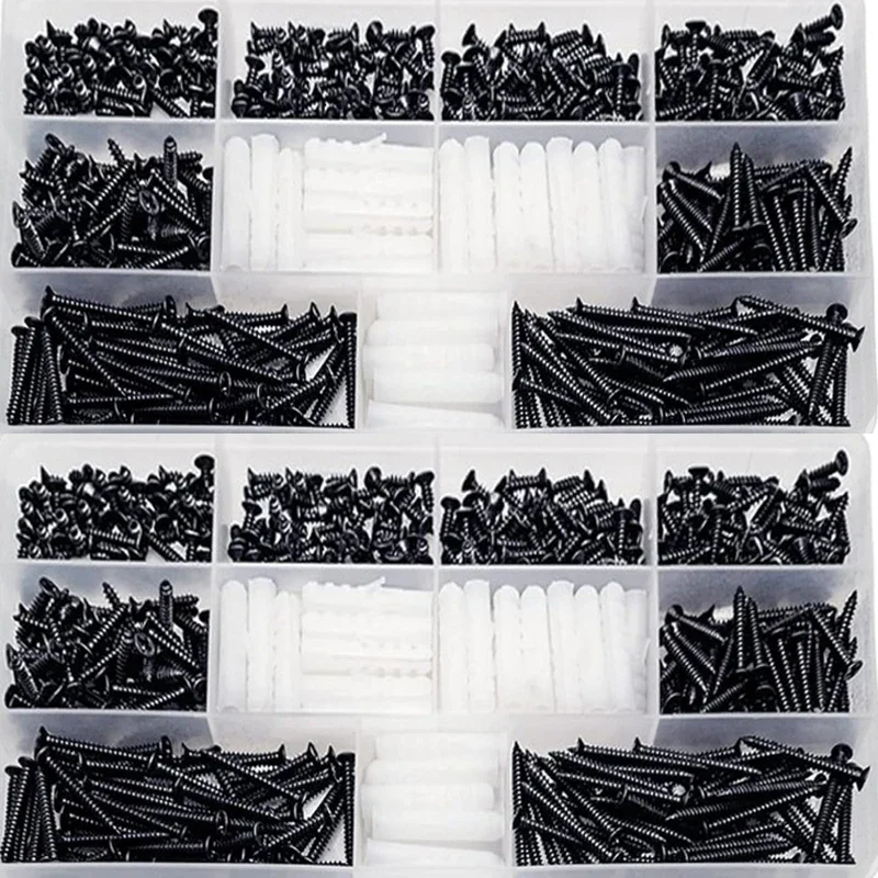 

500Pcs M3 Flat Head Small Wood Screws Assortment Countersunk Head Self Tapping Screws and 40pcs M6 Expansion Screws Anchorss