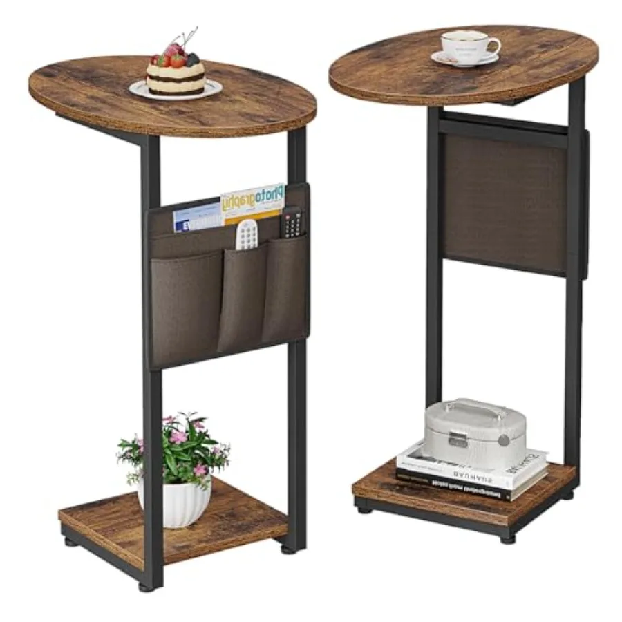 

C Shaped End Table Set of 2 Side Table for Couch Small Couch Side Table for Small Spaces Slide Under Sofa Tray Desk with Storag