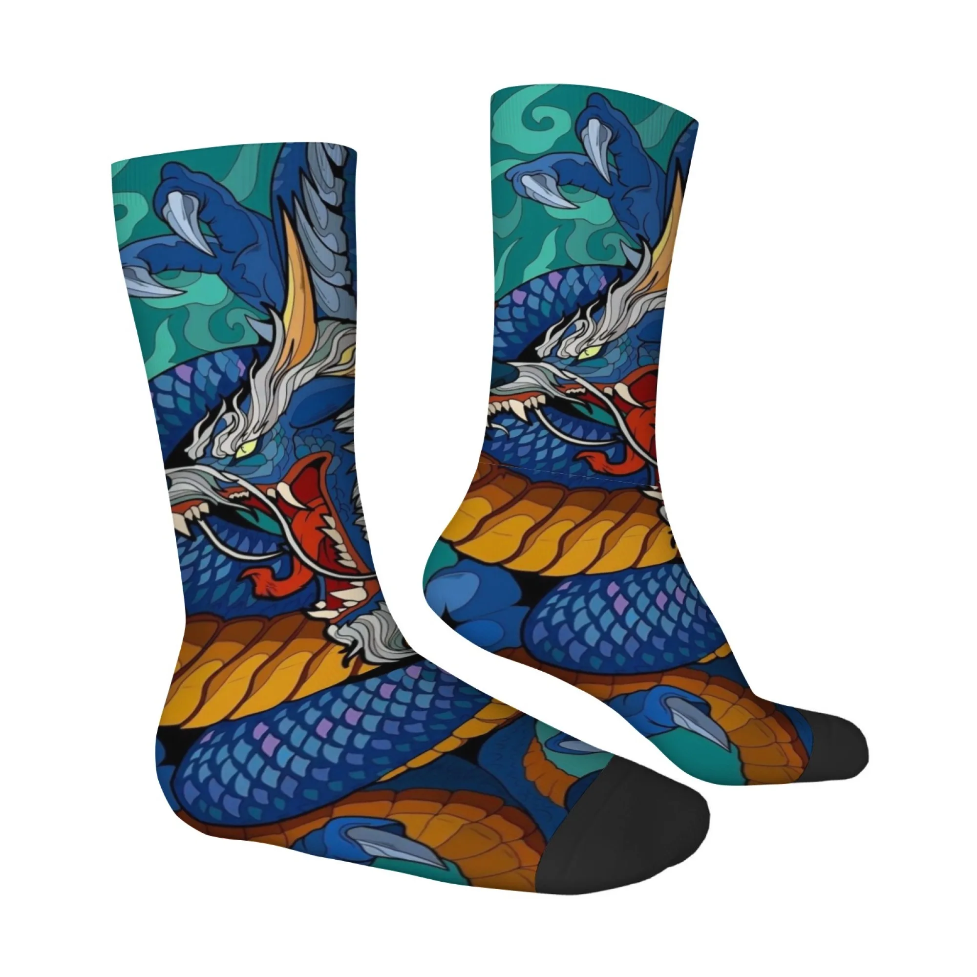 

Chinese-style Ukiyo-e Print Oriental Dragon Men's Mid-calf Socks Fantastical Novel Mysterious Street Style Durable Comfortable