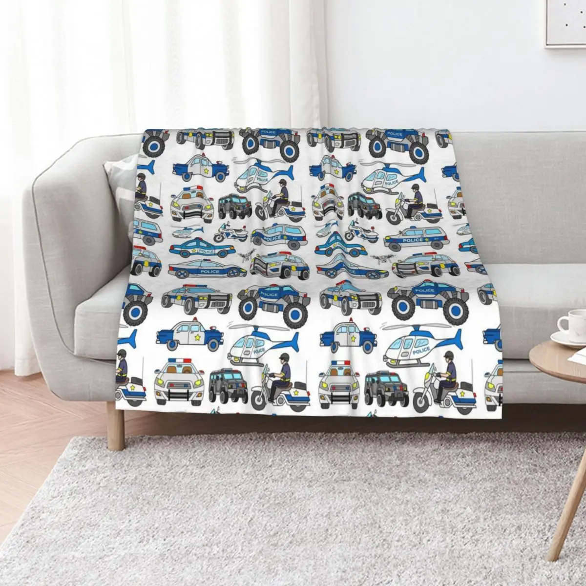 

Police Car Design Throw Blanket Thermals For Travel Softest Hairy Vintage Blankets