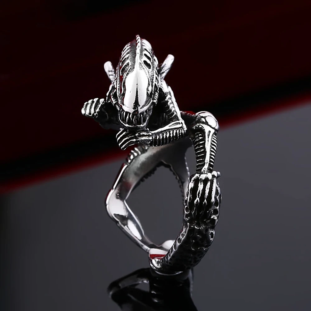 Unique Vintage 316L Stainless Steel Alien Predator Ring For Men Women Gothic Punk Skull Rings Cool Fashion Jewelry Dropshipping