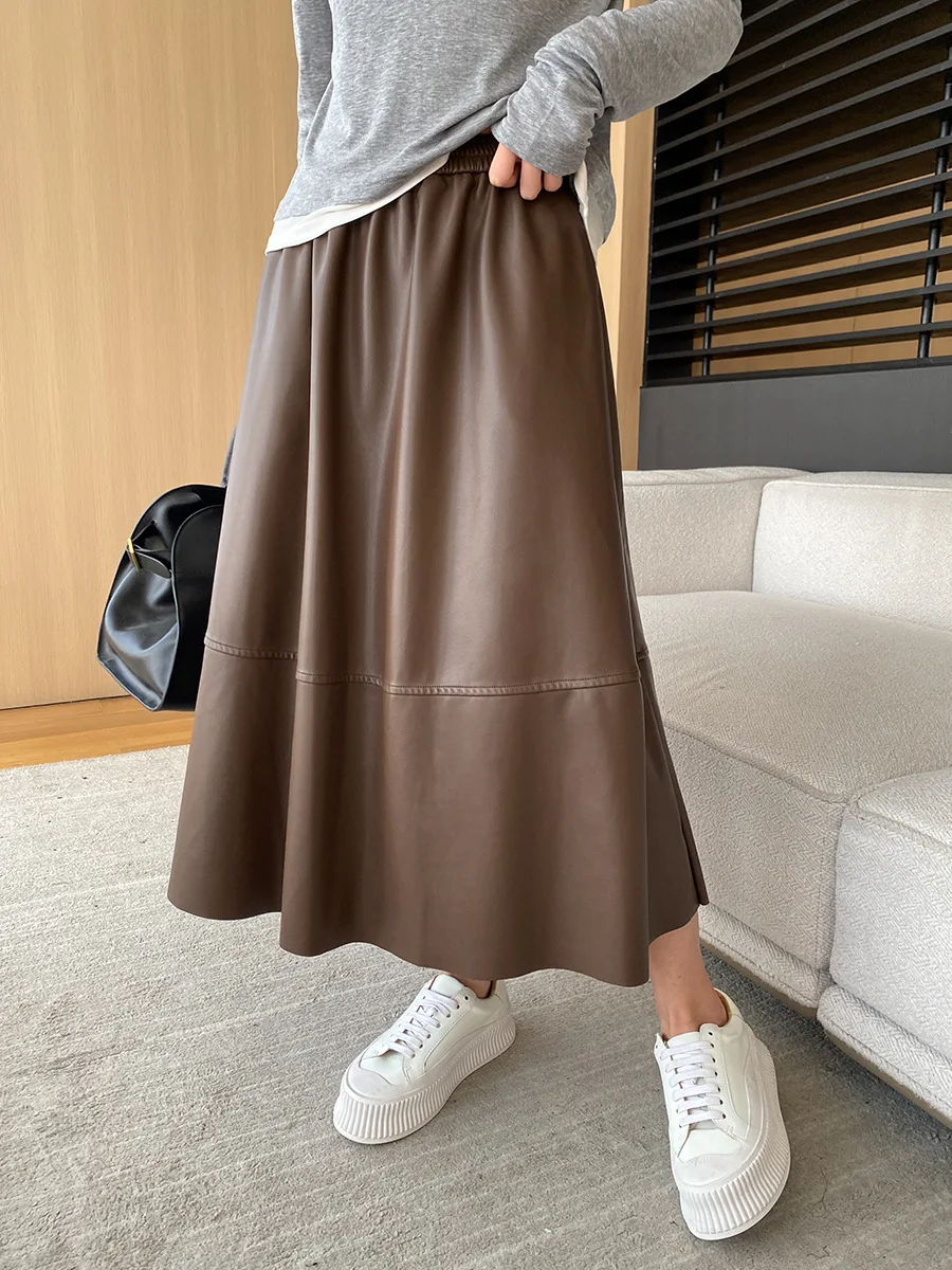 Lente En Herfst Dames Casual Effen Kleur Hoge Taille Losse Rok