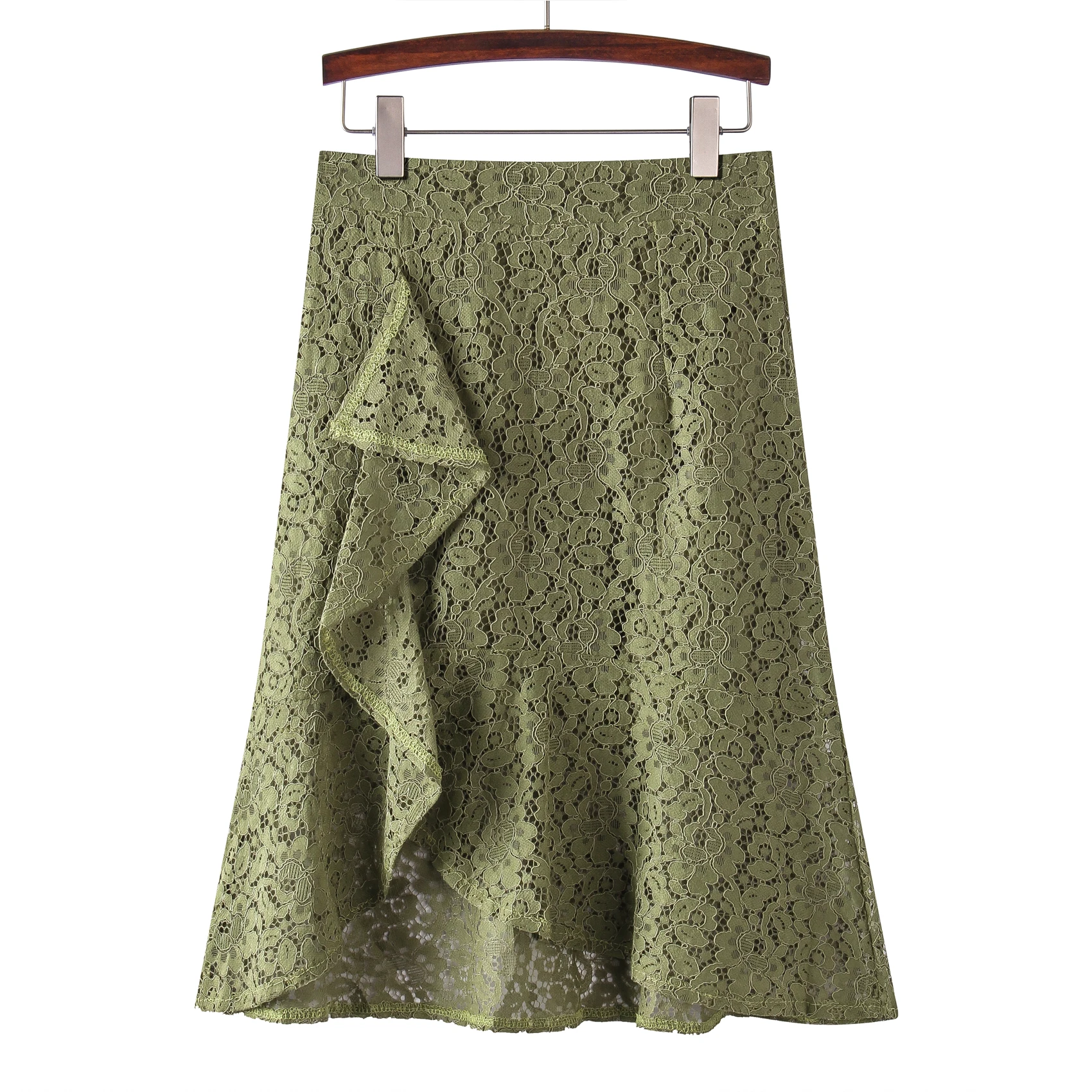 

Женская асимметричная юбка-трапеция из кружева с высокой талией, удлиненная, с эффектом похудения