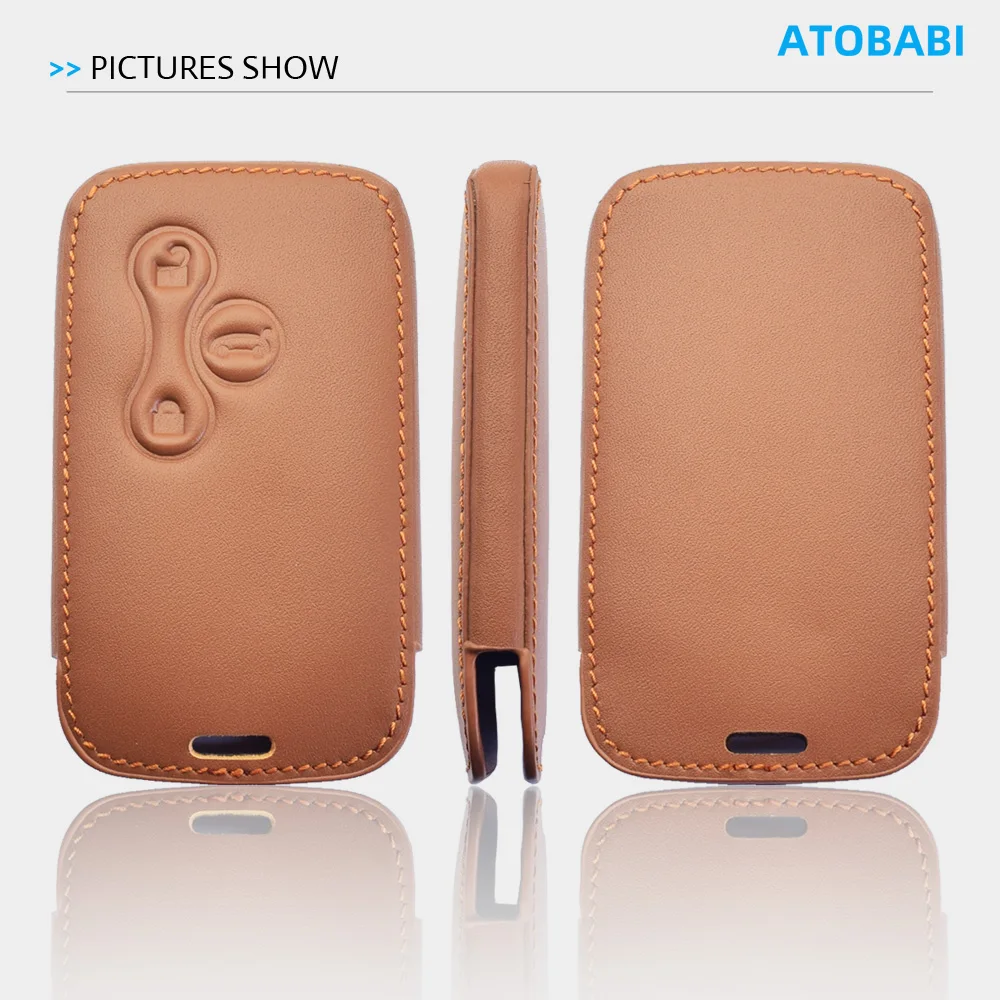 Leather Car Key Cover Bag For Renault Megane Scenic Clio 3 Buttons Smart Remote Fobs Shell Protector Cases Supplies Accessories