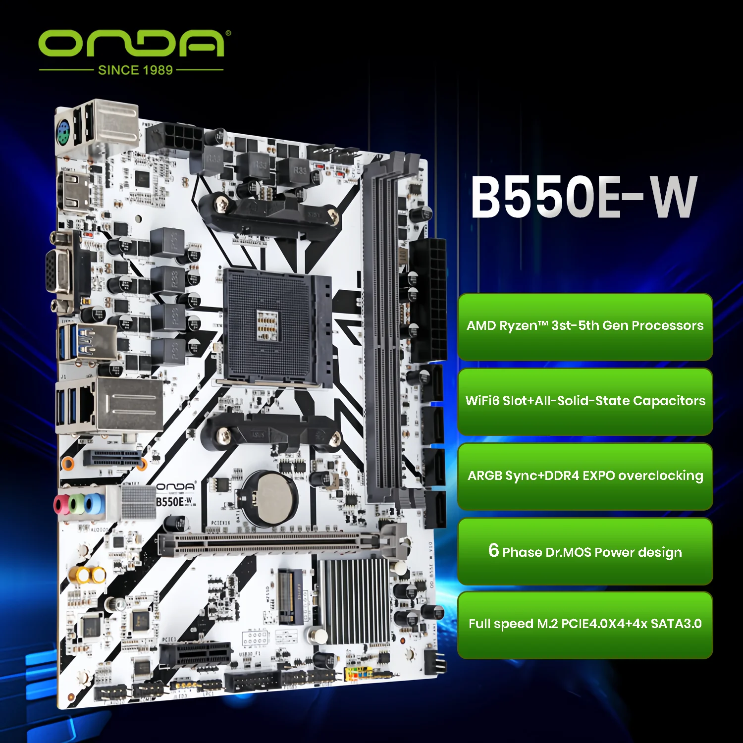 

ONDA B550 AM4 Motherboard-Ryzen 5600G/5700X/4750G Ready,Dual DDR4,M.2 NVMe PCIe Gen4,Dedicated M.2 WiFi6 Slot,PCIe 4.0 x16 Slot
