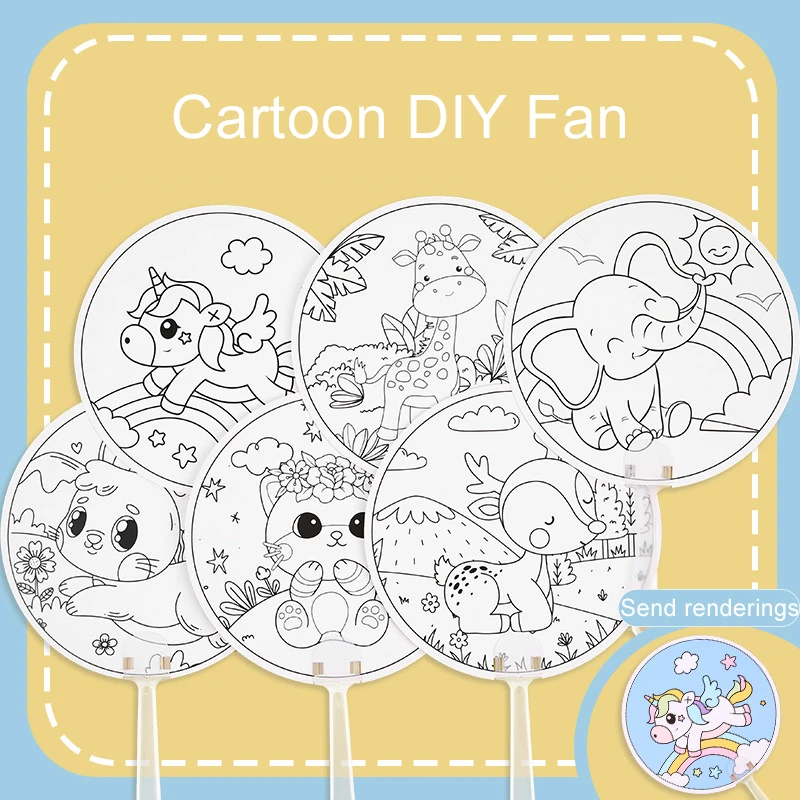 5/10pcs Fan Paper Graffiti Handmade DIY Material Party Favors Summer Fan Portable Cartoon Animal Pattern Festival Gifts TMZ