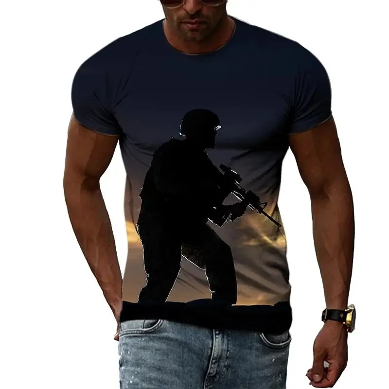 3D Special Forces Gun Pattern Printing T Shirt Casual Fashion Short Sleeve Harajuku Style Tops Trend Streetwear Loose T-shirt