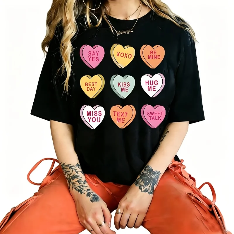 Xoxo, Hug Me, Kiss Me Women's T-Shirt 100% Cotton Funny Graphic Short Sleeve Tee Novelty Shirt Casual Crew Neck Top S-5Xl