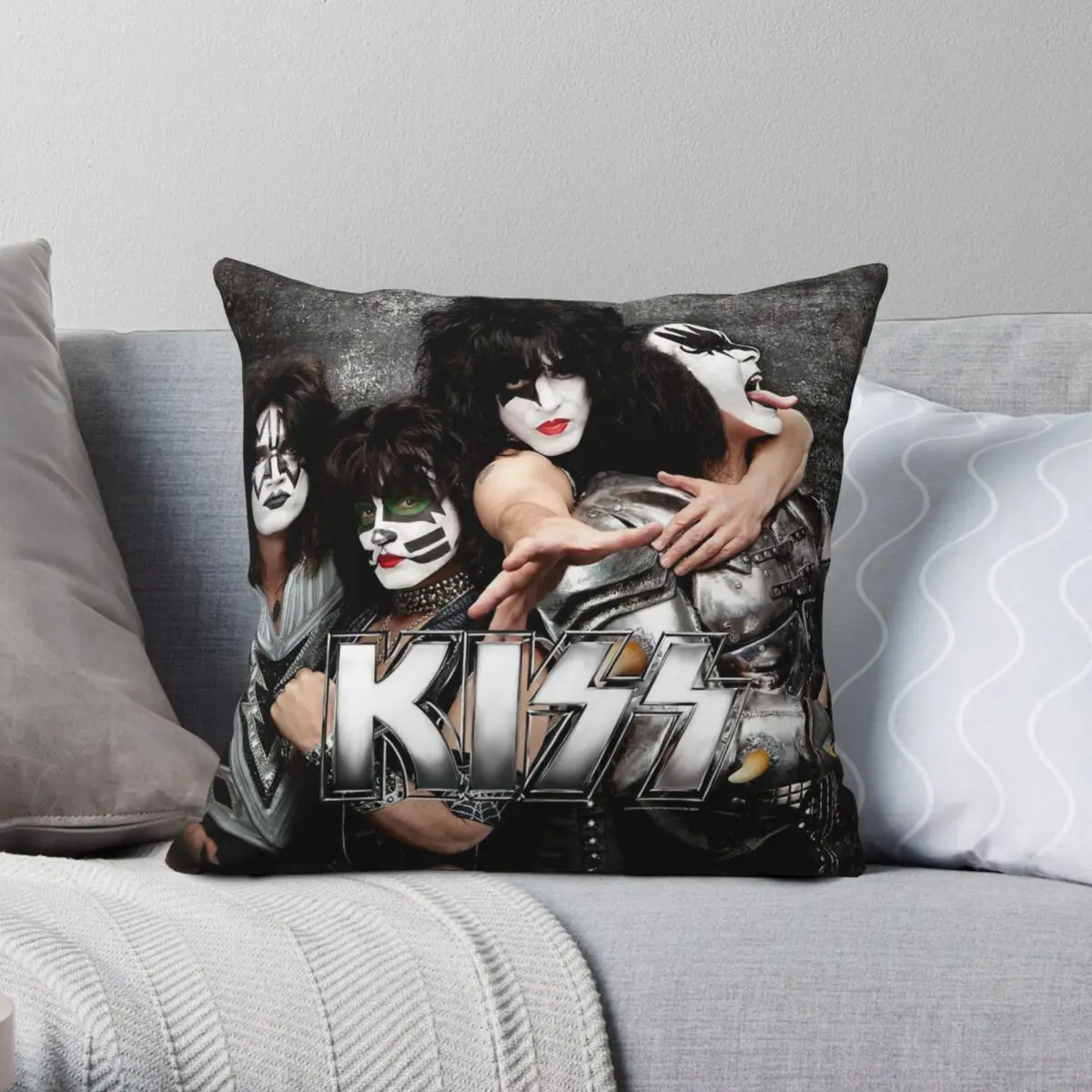 Kiss Grey Look Up Starchild Square Pillowcase Polyester Linen Velvet Creative Zip Decorative Room Cushion Cover 18