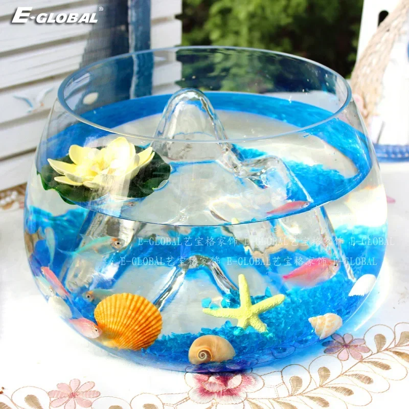 Glass Goldfish Tank Oval Fuji Mountain Grass Tank Creative Mini Table Tea Table Turtle Gives Glass Sand Shell