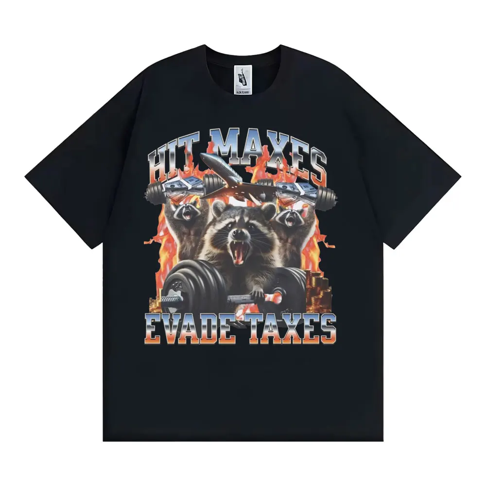 Футболка Hit Maxes Evade Taxes Meme для мужчин и женщин, винтажные забавные футболки с рисунком енота, мужская модная повседневная хлопковая футболка большого размера