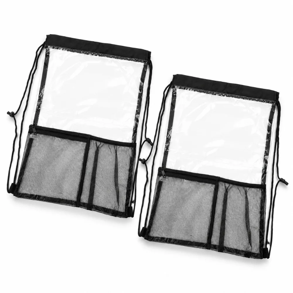 2 Pack Practical Black Drawstring Backpack Mesh Pocket Portable Transparent Cinch Bag EVA See Through Pouch Sporting Events
