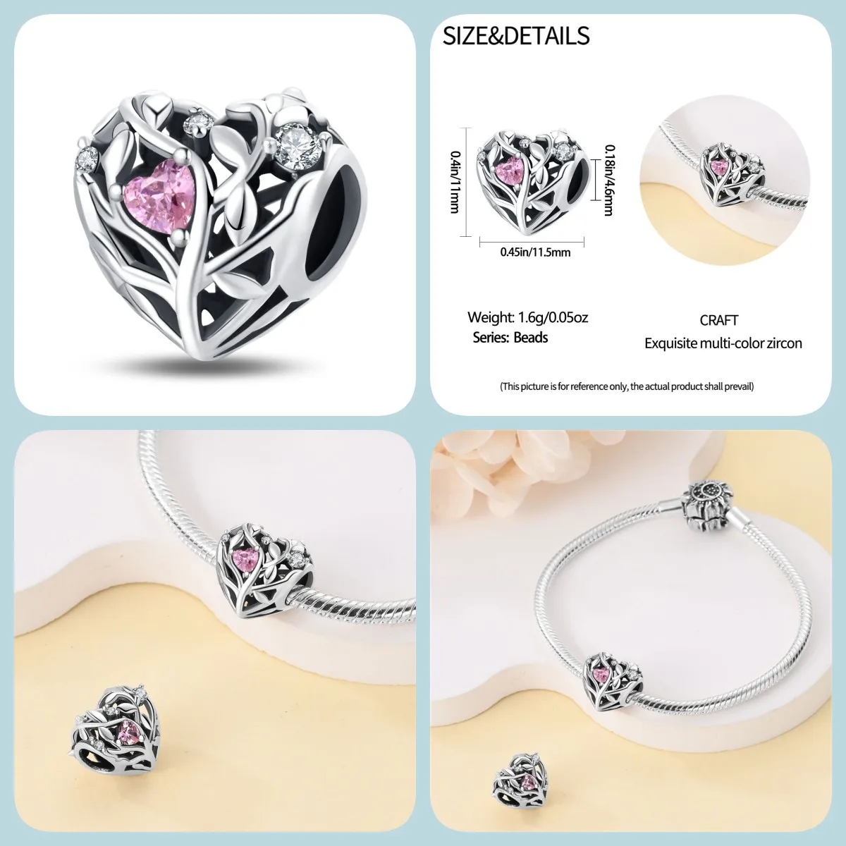 Fit Pan 3mm 925 Original Bracelet 925 Sterling Silver Thanksgiving Love Blessing Series  Beads DIY Women Jewelry Birthday Gift