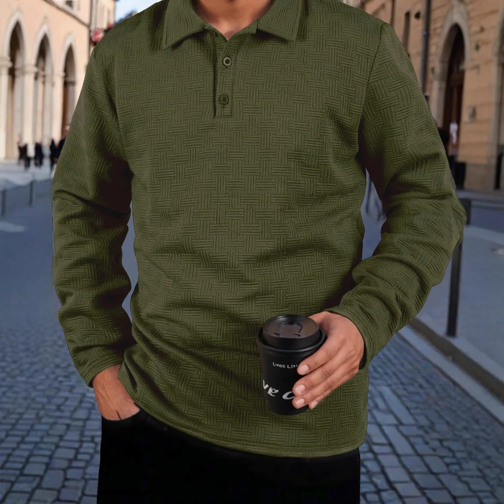 Autumn New Long Sleeve Polos Jacquard T-shirts Men's Breathable Sports Tees Casual Golf Polo Shirts Work T-shirt Pullover Tops