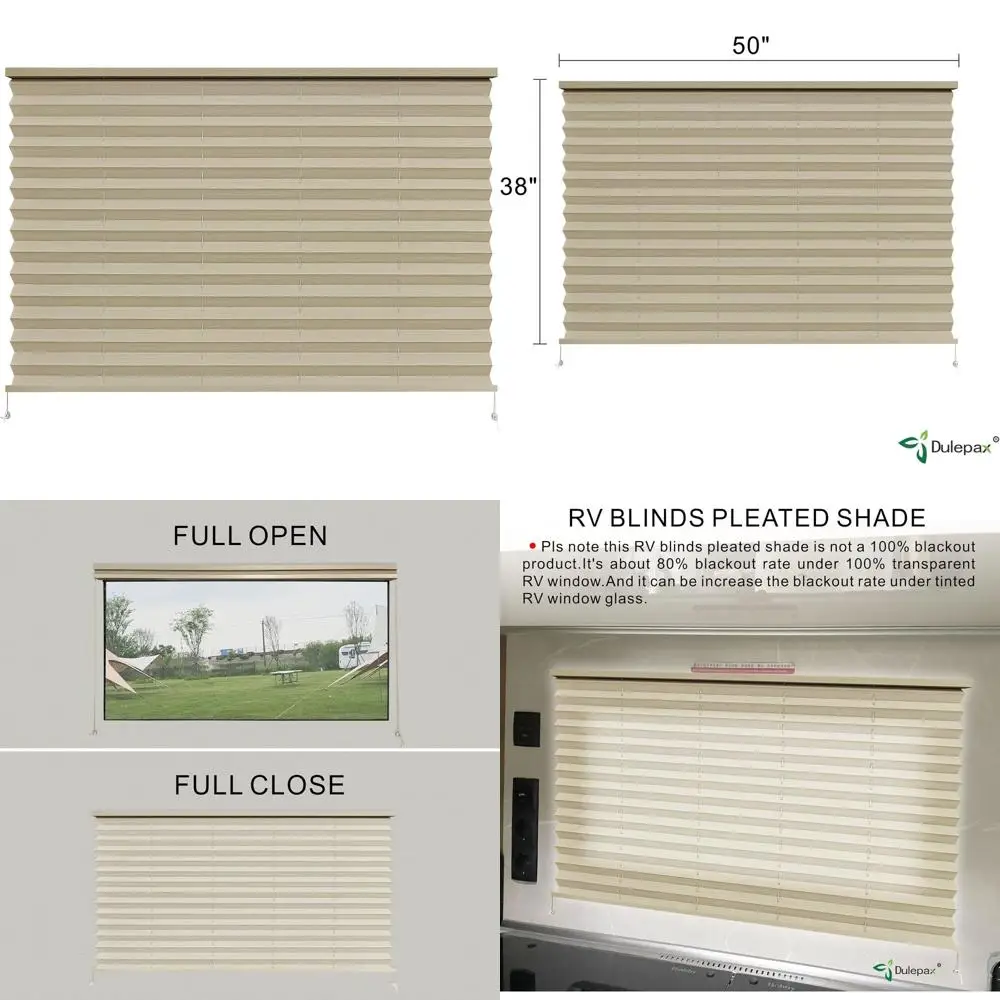 

RV Blinds, Pleated Shades, 50" W x 38" L Cappuccino, UV Protection, RV/Camper Window Shades