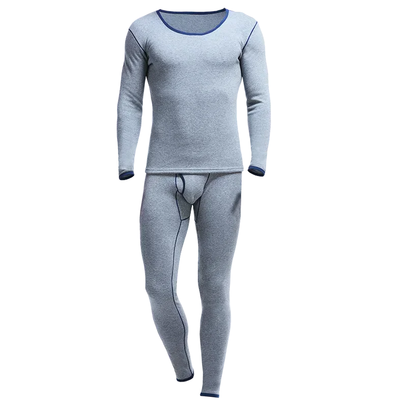 

Autumn and winter men's thick and fleecy cold-proof round neck cotton sweater long Johns warm underwear set jacket tight