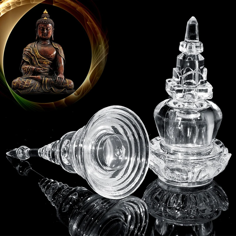 Crystal Stupa Tower Tibet Pious Sarira Transparent Stupa Mikky Acrylic Clear Buddha Buddhist Tibetan Tower Pagoda Gifts