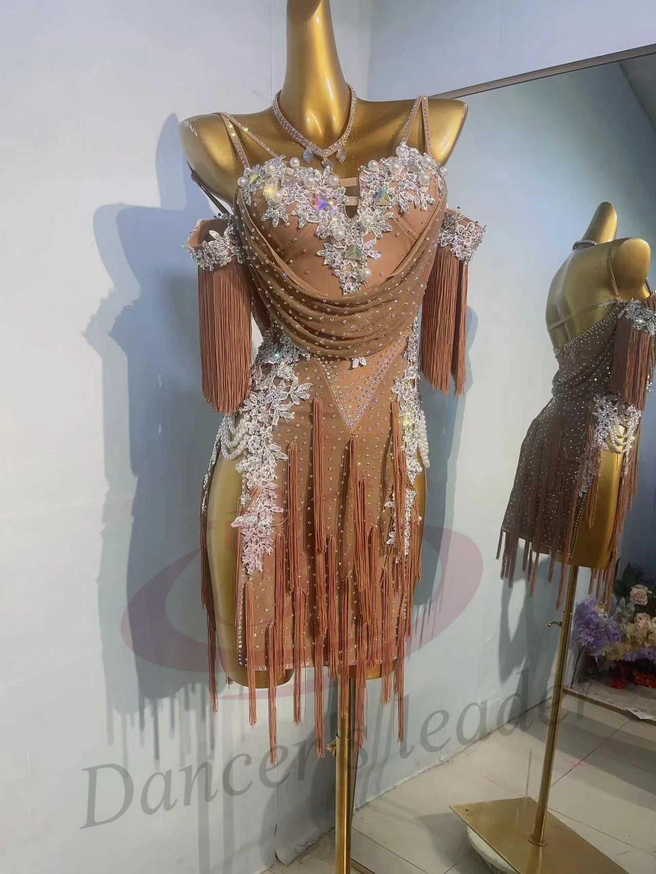 Professionelles Kleid für lateinamerikanischen Tanz, hochwertiges, individuelles Mesh mit Diamant-Sling, Samba, professionelle Bühnenkleidung für Damen