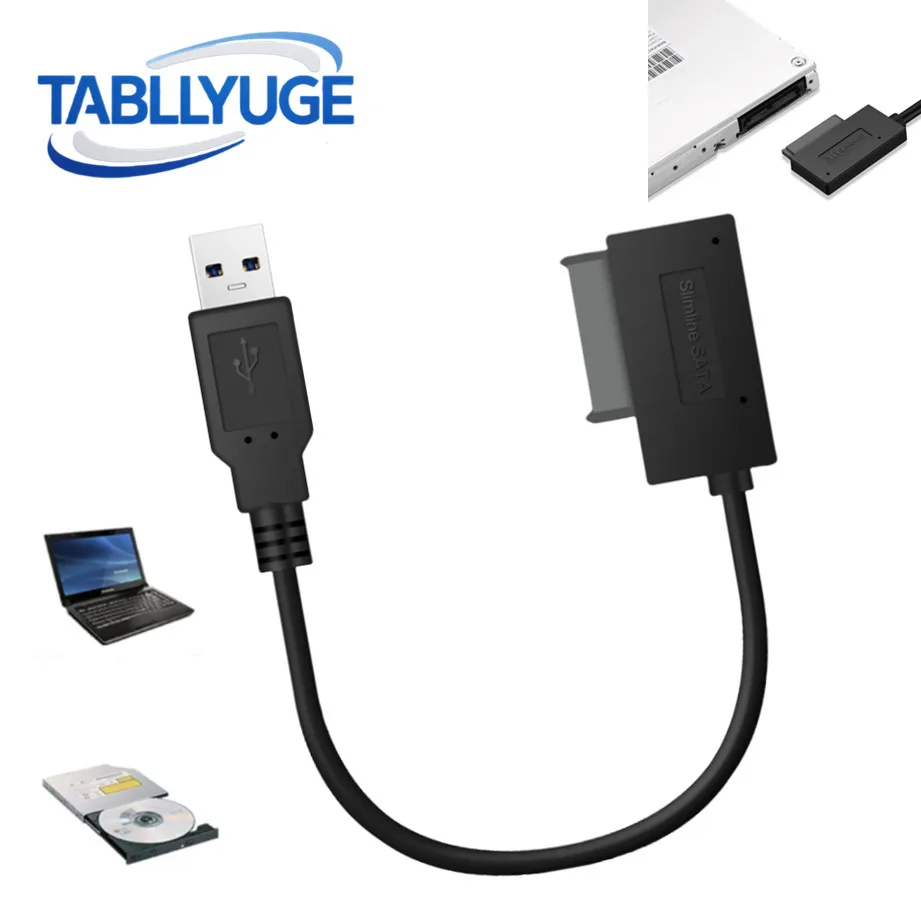 SATA to USB 2.0  Adapter Converter Cable 7+6 13pin Slimline Sata Adapter Cable Compatible for Laptop CD DVD ROM Optical Drive
