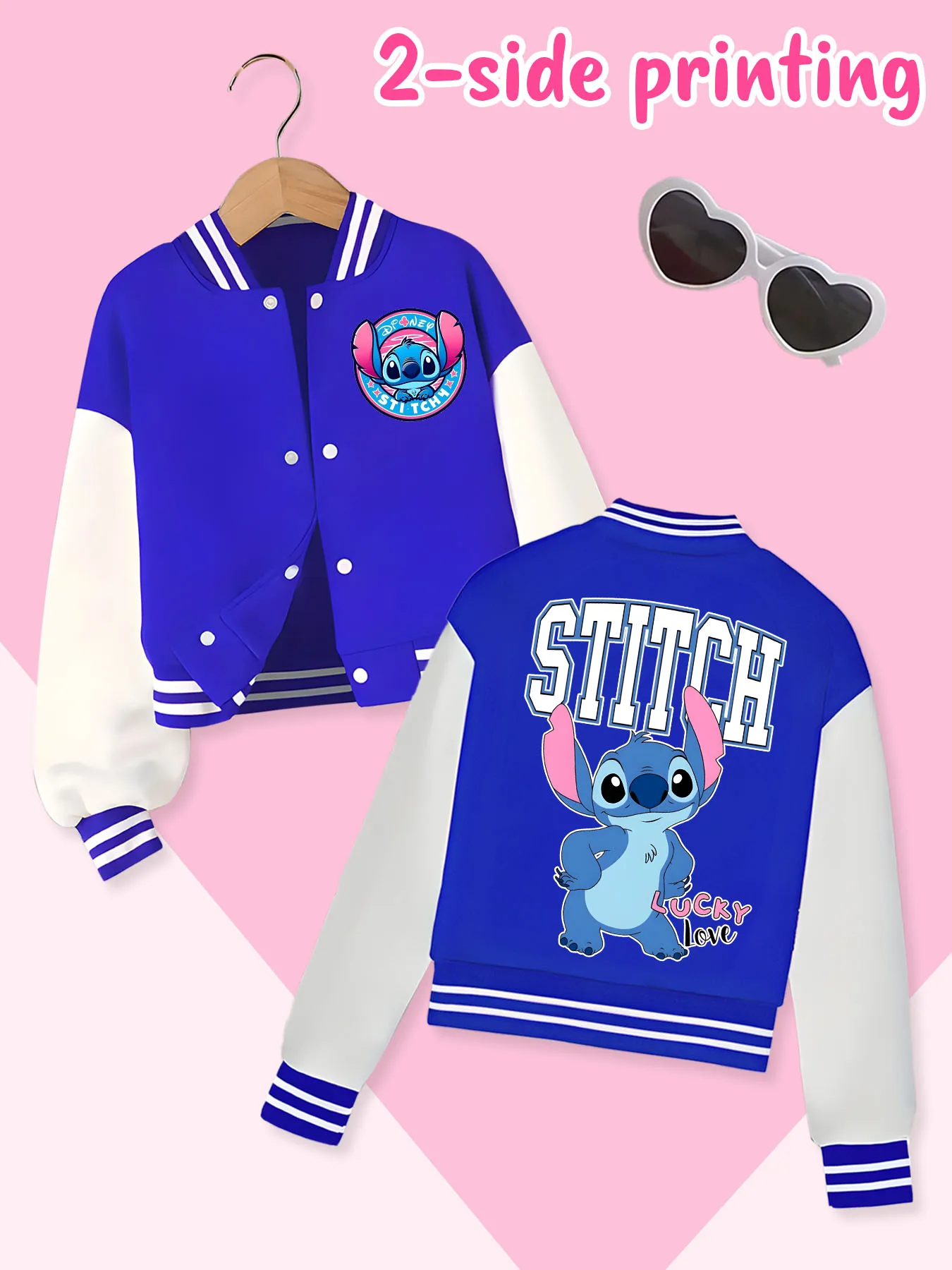 Disney fashion trend baseball jacket, suitable for daily sports and casual wear, printed with cute Stitch pattern, nice gift.