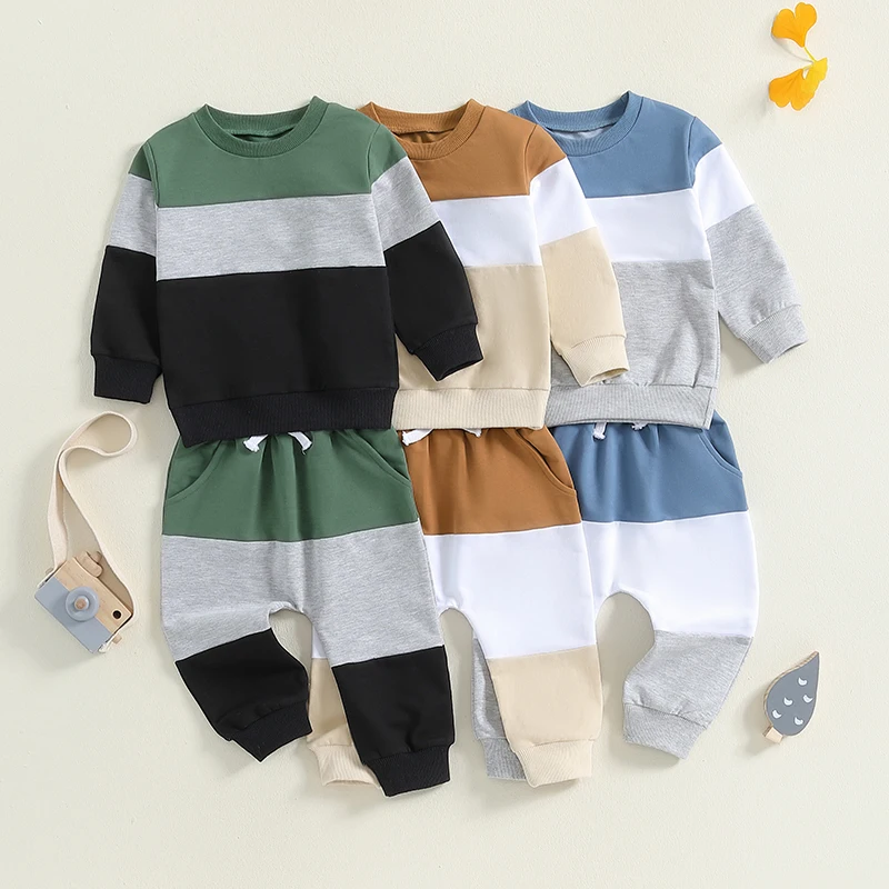 

Spring Autumn Baby Boys Clothes Kids Clothing Long Sleeve Contrast Color Sweatshirts+Pocket Pants 2pcs Sportwear Suits Outfits