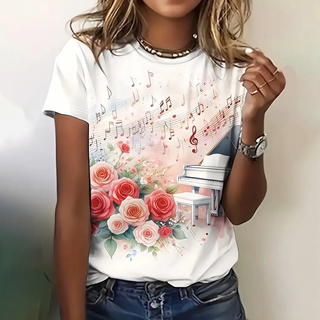 Summer Fashion Flower Rose 3D Print T-shirts Women Streetwear Casual Y2k Short Sleeve T Shirt O-neck Tees Tops Clothing