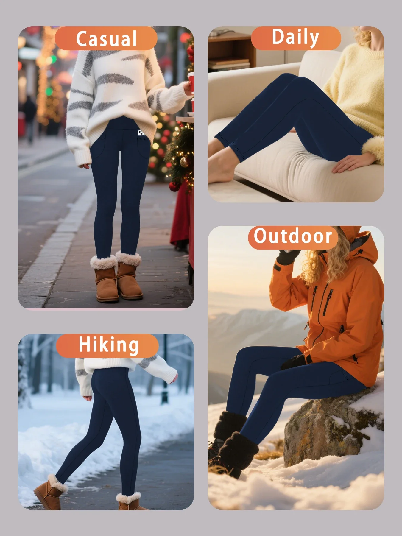 Thermal Fleece Lined Leggings with Pockets for Women - High Waisted Tummy Control Winter Warm Thick Tights Workout Running Pants