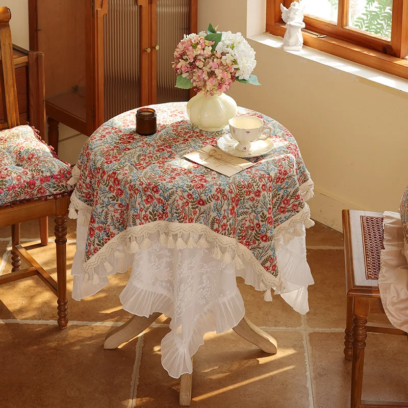 Rustic farmhouse tablecloth - round, jacquard, dustproof, for living room coffee table (light luxury style)