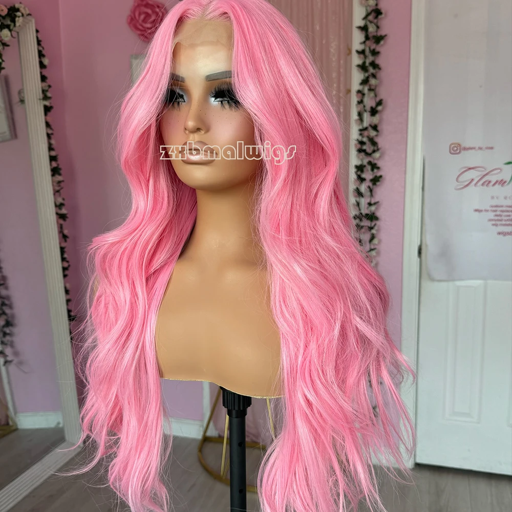 ZXBMALWIGS Long  Pink Body Wave Synthetic Hair Lace Front Wigs for Women  High Temperature Fiber Lace Wigs Daily Cosplay