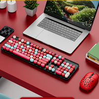 Cute 104Keys Retro Round Keycap 2.G Wireless Gaming Keyboard Mouse Combo Ergonomic Keyboard With Multimedia function keys