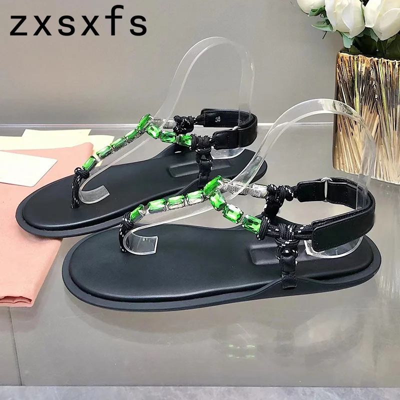 

Designer Summer Crystal Flat Sandals Women Flipflops Holiday Beach Shoes For Women Brand Gladiator Sandalias Mujer Women