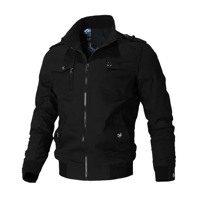 

Autumn and Winter Herringbone Casual Youth Black Cotton Side Seam Pocket Fitted Regular Zipper Jacket