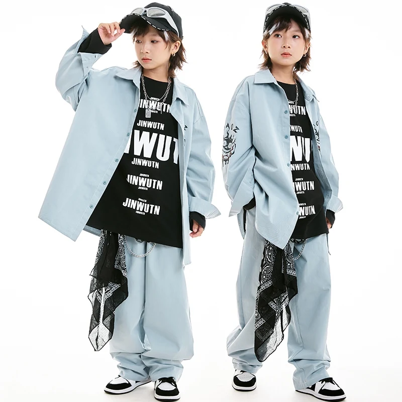 

Autumn Winter Cool Boys Hip-Hop Costumes Street Dance Clothes Long Sleeve Loose Shirt Pants Suit Boy Performance Outfits DN19146