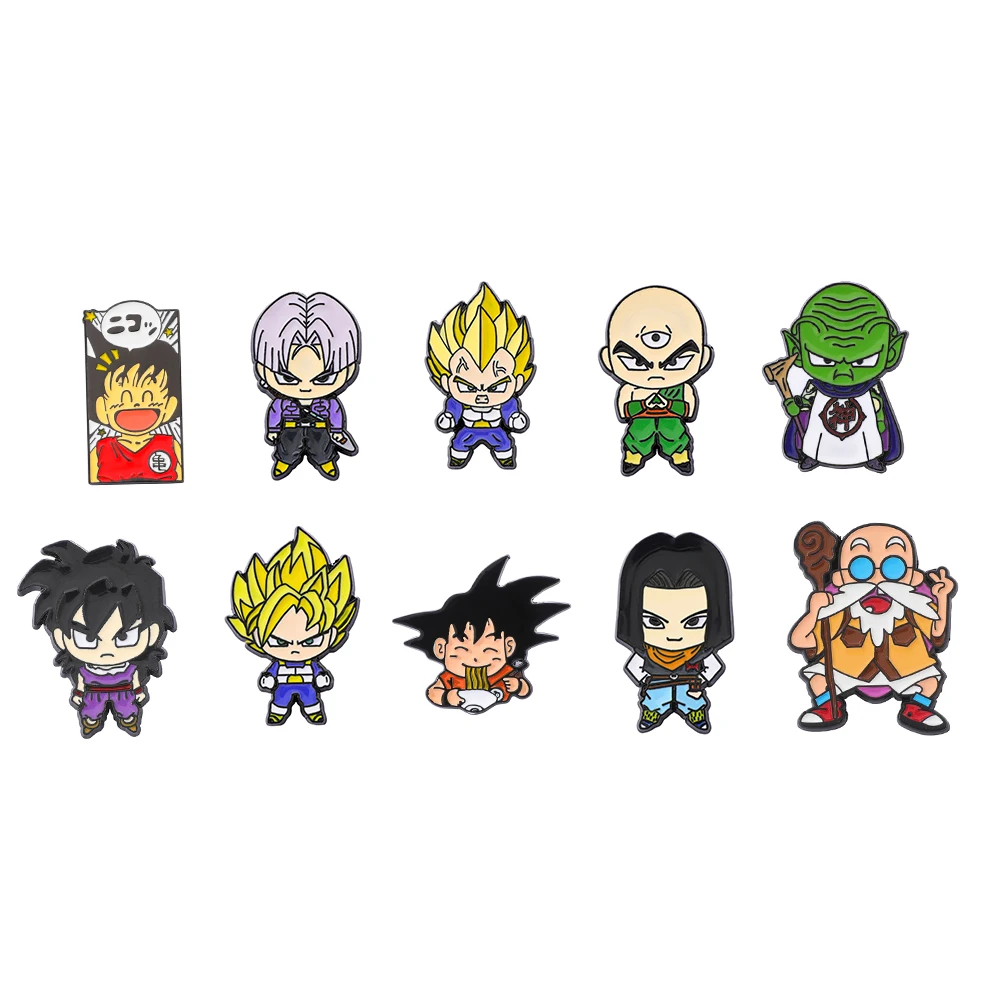 10 Pcs Broche de Desenho Animado Fofo, Son Goku, Piccolo, Mestre Roshi, Pin de Esmalte, Acessórios de Metal para Mochila e Roupas, Presentes