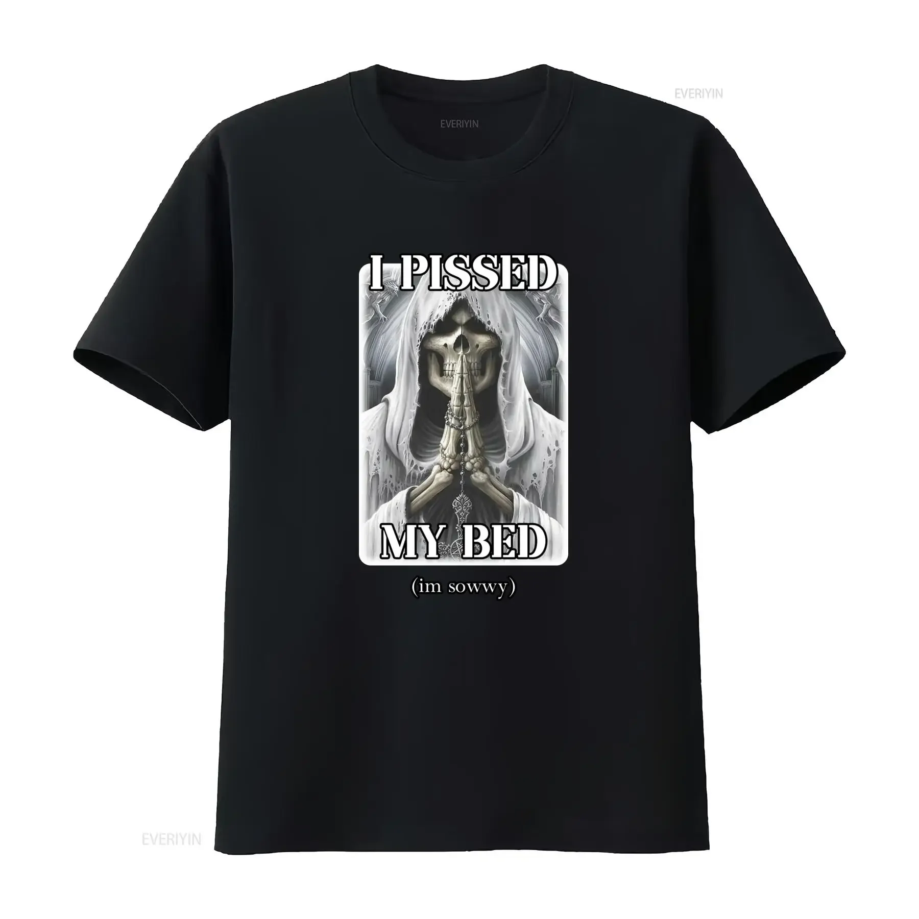 ' Funny I Pissed My Bed Badass Skeleton Peeing Print T Shirt Casual Round Neck Suitable for Parties Attire Humorous vintage