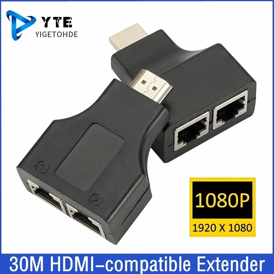 

YIGETOHDE 30M HDMI-compatible Extender Dual RJ45 CAT5E CAT6 UTP LAN Ethernet HDMI-compatible Repeater 1080P For PS3 STB HDTV PC